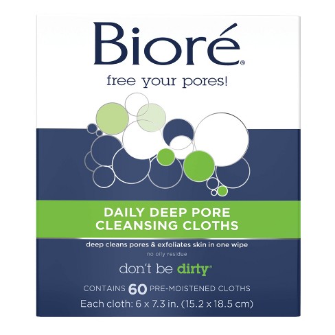 Biore Daily Deep Pore Cleansing Cloths, Facial Cleansing Wipes, Makeup Removal, Dermatologist Tested - 60ct - image 1 of 4