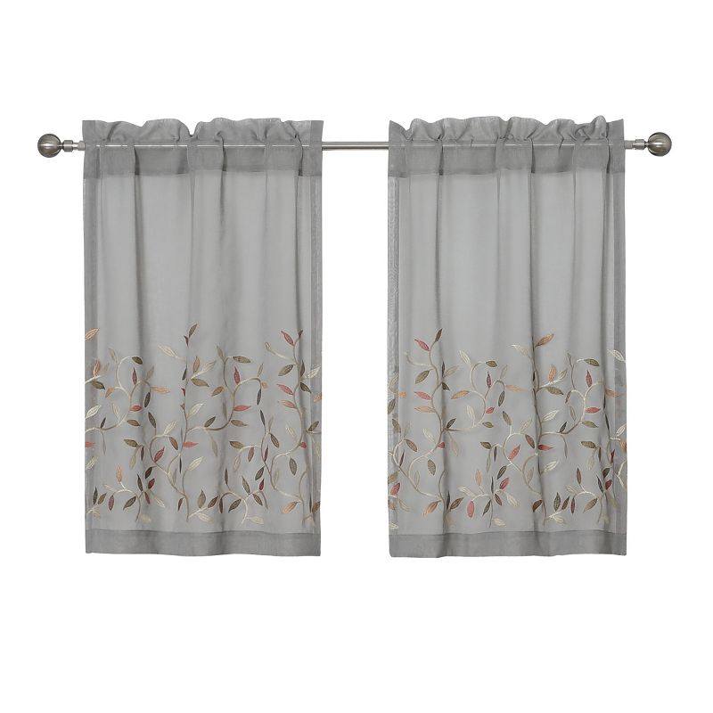 Kate Aurora Shabby Sheer Embroidered Complete 3 Piece Floral Rod Pocket Cafe Kitchen Curtain Tier & Valance Set, 4 of 8