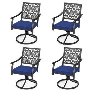 Costway 4 PCS Outdoor Swivel Chairs Patio Dining Chairs with Padded Cushions High Back Beige/Navy - 1 of 4