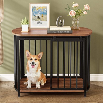 ORRD 31.5" Furniture Style Dog Crate – Gray Wooden Indoor Kennel End Table with Double Doors for Small & Medium Dogs