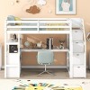 Streamdale Twin Size Loft Bed with Desk and Shelves, Two Built-in Drawers, Storage Staircase, White - 2 of 4