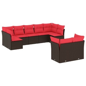 vidaXL 9 Piece Patio Sofa Set with Cushions Brown Poly Rattan - 1 of 4