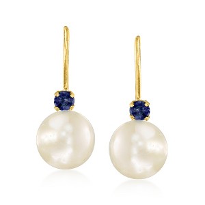 Ross-Simons 7-7.5mm Cultured Pearl Drop Earrings With .10 ct. t.w. Sapphires in 14kt Yellow Gold - 1 of 4