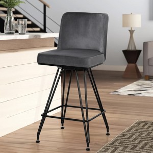 Bekrvio 26" Swivel Counter Height Bar Stools with Back-Faux Leather/Velvet Upholstered, V-Shaped Metal Legs-Modern Counter Stools for Kitchen Island - 1 of 4