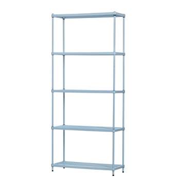 Design Ideas MeshWorks 5 Tier Full Size Metal Storage Shelving Unit Bookshelf, for Kitchen, Office, and Garage, 31.1" x 13" x 70.9", Sky Blue