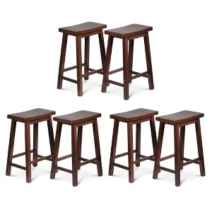 PJ Wood Classic Saddle-Seat 24" Tall Kitchen Counter Stools for Homes, Dining Spaces, and Bars w/ Backless Seats, 4 Square Legs, Walnut (Set of 6) - 1 of 4