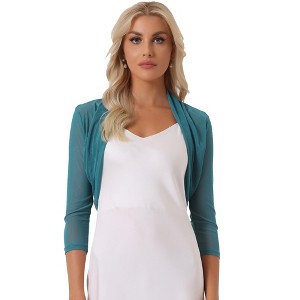 INSPIRE CHIC Women's Semi Sheer Open Front Elegant 3/4 Sleeves Mesh Bolero Shrug - 1 of 4