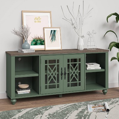 Festivo Green 60" Oak Vintage TV Stand with Carved Doors