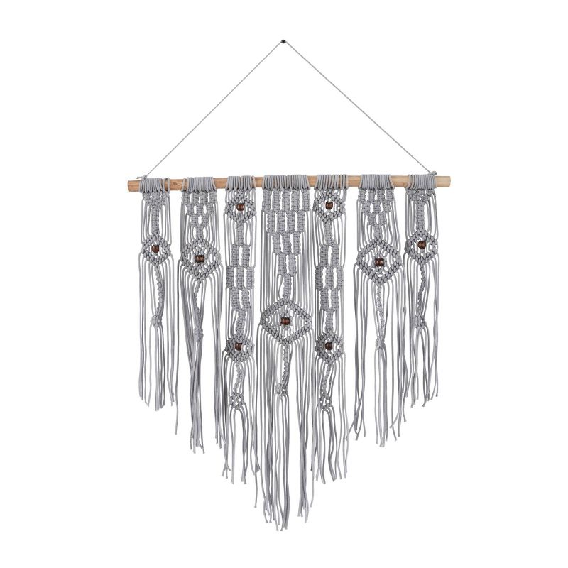 Cotton Macrame Waved Intricately Wall Decor with Beaded Fringe Tassels Gray - Olivia &#38; May, 4 of 6