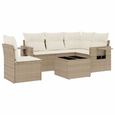 vidaXL Garden Sofa Set Beige Poly Rattan Medium Foldable