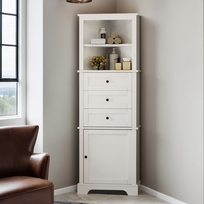 Bathroom Storage Cabinet, Triangle Storage Cabinets with 3 Drawers & Adjustable Shelf, Tall Corner Cabinet for Bath Room - Leovsnove