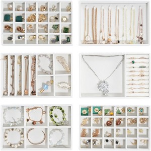 4-Layer Stackable Jewelry Organizer with Removable Dividers, Grey Drawer Insert Storage for Earrings & Necklaces - 1 of 4