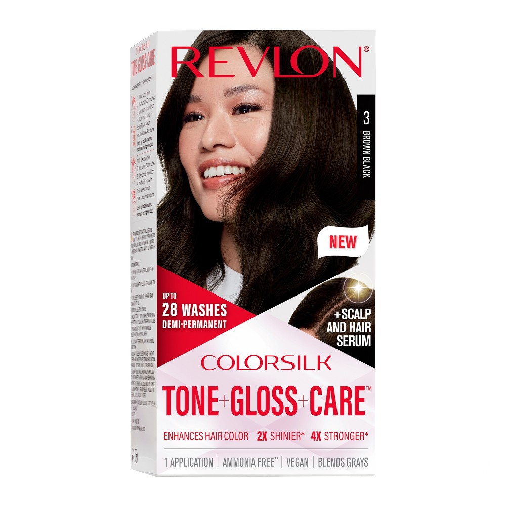Photos - Hair Dye Revlon ColorSilk Tone + Gloss + Care Demi Permanent Hair Color - 3 Brown B 