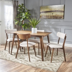 GDFStudio Leora Mid-Century Modern Wood Fabric Upholstered 5 Piece Dining Set - 1 of 4
