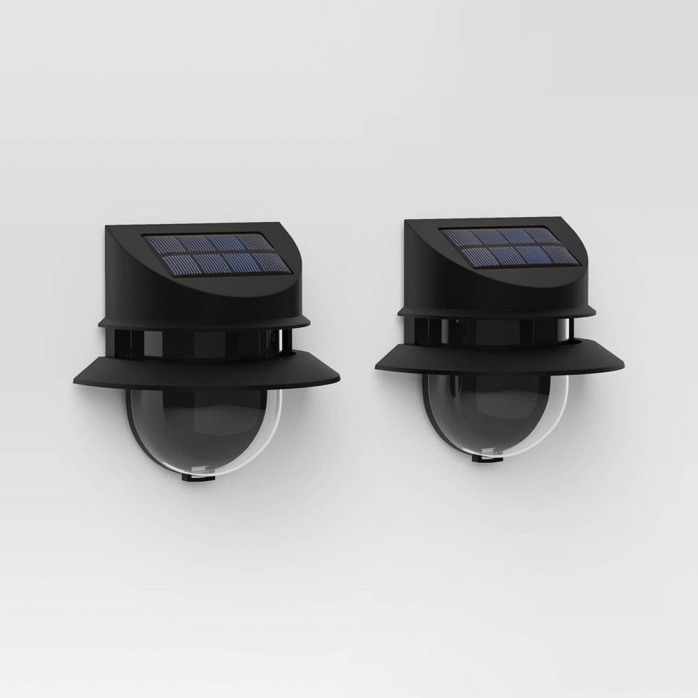 2pk Double Hood Deck Solar LED Outdoor Step Lights Matte Black - Threshold™: Automatic Illumination, Weather-Resistant