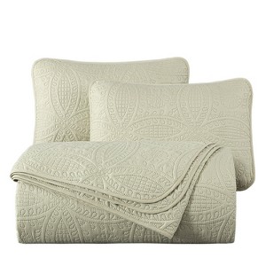 FIONECA Oversized 3 Piece Quilted Bedspread Set Includes Bedspread Matching Shams For Versatile Bedroom Styling - 1 of 4