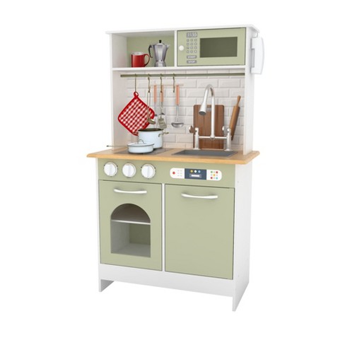 Teamson Kids Little Chef Florence Classic Interactive Wooden Play Kitchen  with Accessories and Storage Space for Easy Clean Up, White with Mint Green