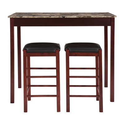 Espresso Elegance 3-Piece Tavern Counter Set with Faux Marble Top