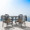 Gulches 5-Piece Cast Aluminum Patio Furniture Set - Weather-Resistant Outdoor Dining Set with Brown Cushions, Carved Design - 2 of 4