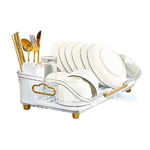 Dish Drying Rack For Kitchen Counter, Dish Rack With Automatic Drainage System, Rustproof Dish Drainer Tray With Detachable Utensil Holder - 1 of 4