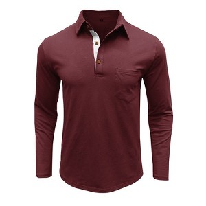Coolmee Men's Casual Long Sleeve Polo Shirts Cotton Polos T Shirt Classic Button Collared Golf Shirt with Pocket - 1 of 4