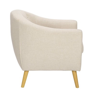 Beige Barrel Accent Chair with Wood Legs