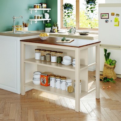 NicBex Kitchen Island Cart Morden Kitchen Carts with Storage, 2 Open Shelves and Wooden Spacious Top Surface for Kitchen