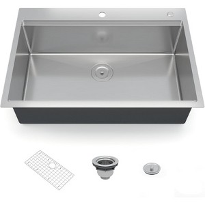 Drop-In Kitchen Sink, 16-Gauge 304 Stainless Steel Single Bowl with Drainboard, 10" Deep, Includes Bottom Grid & Drain Assembly - 1 of 4