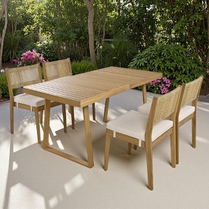 5-Piece Outdoor Patio Acacia Wood Dining Set with Rectangular Table and 4 Cushioned Chairs - 1 of 4