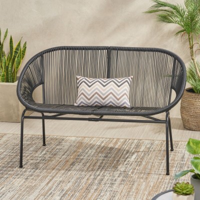 Modern Outdoor Wicker Loveseat with Durable Metal Legs, All-Weather 2-Seat Patio Sofa for Porch, Garden, or Backyard-The Pop Home