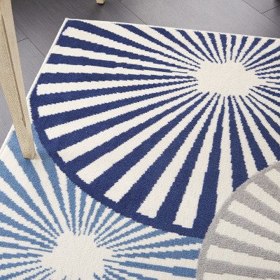 Radiant Disk Ivory and Navy 4' x 6' Synthetic Area Rug