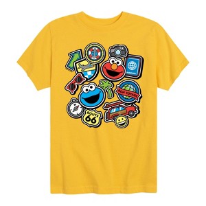 Boys' - Sesame Street - Cookie Monster Elmo Travel Patches Short Sleeve Graphic T-Shirt - 1 of 4