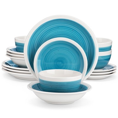 vancasso 16 Piece Blue Stoneware Tableware Set with Dinner/Dessert Plate Cereal/Pasta Bowl For 4 People
