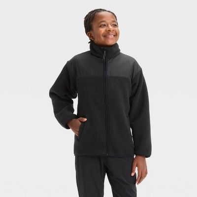 Boys' High Pile Cozy Full Zip Sweatshirt - All In Motion™ Black XS