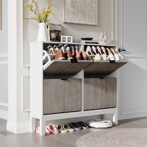 Garvee Shoe Storage Cabinet with 2/3/4 Flip Drawers,Farmhouse Fluted Shoe Organizer,Freestanding Hidden Slim Narrow Shoe Rack for Entryway,Foyer - 1 of 4