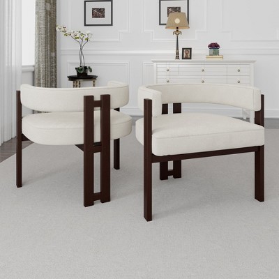 MAYEERTY Modern Soft Chenille Accent Chair - Open Back 3-Leg Barrel - Comfy Dining Set of 2 (Beige)