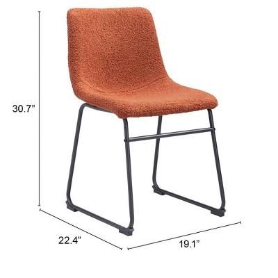 Burnt Orange Faux Leather Upholstered Side Chair with Metal Base