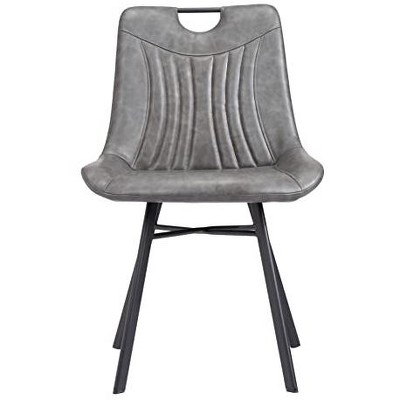 Vintage Gray Velvet Upholstered Side Chairs with Metal Legs, Set of 2