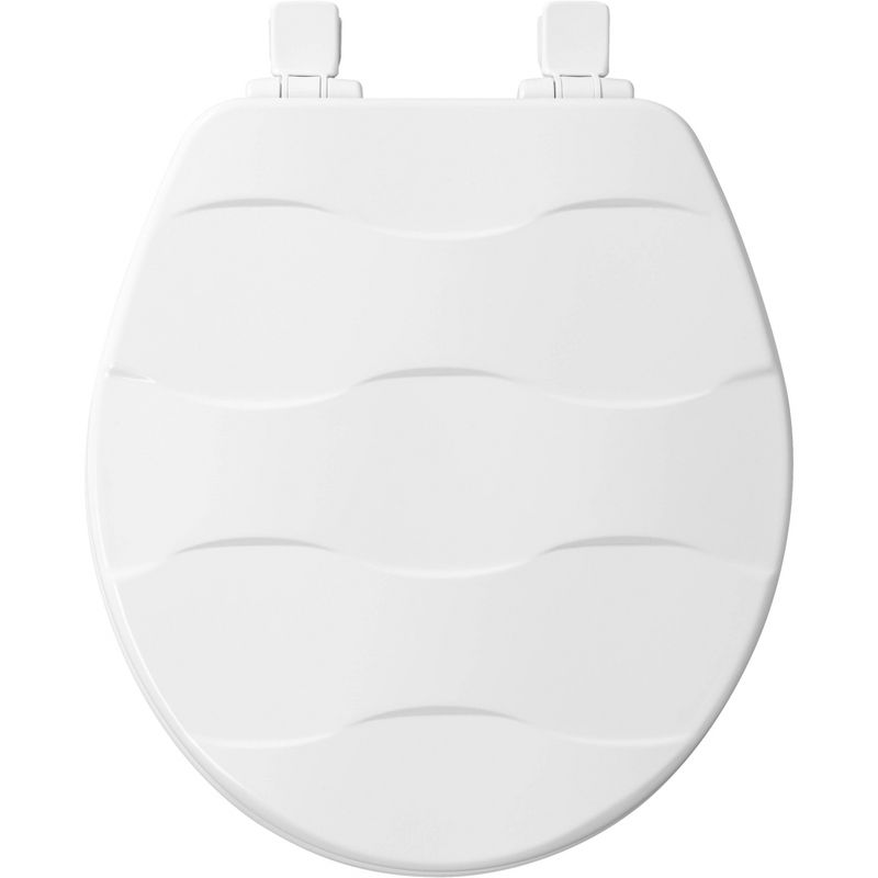 Never Loosens Round Sculptured Basket Weave Enameled Wood Toilet Seat with Easy Clean White - Mayfair by Bemis, 3 of 8