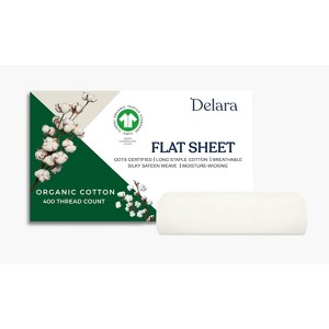 Delara GOTS Certified 100% Organic Cotton Sheets, 400TC Long Staple, Ultra Soft, Smooth & Moisture-Wickinng, Breathable Flat Sheet - 1 of 4