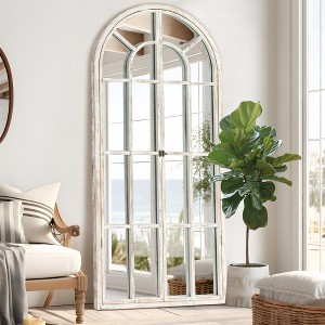 PexFix 71 in. x 32 in. Classic Arched Solid Wood Solid Wood Window Pane Full Length Mirror Arched Top Rectangle Freestanding White - 1 of 4