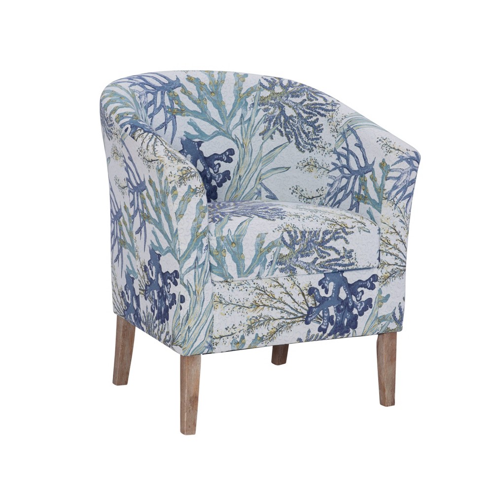 Simon Costal Barrel Club Chair Oceanside - Linon: Upholstered Polyester, Rubberwood Legs, Foam Fill