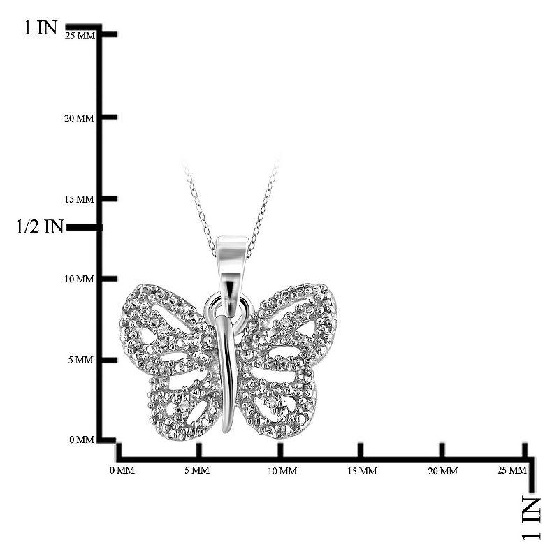 Women's Sterling Silver Accent Round-Cut White Diamond Pave Set Butterfly Pendant - White (18"), 2 of 3