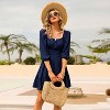 EXLURA Women's Lantern Sleeve Tie Back Summer Dress Ruffled Off Shoulder A-Line Vintage Mini Dress - 2 of 4