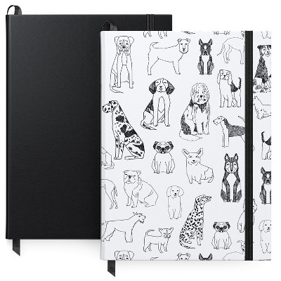Arteza Pack of Lined Journals, Dog Design and Solid Black, 6" X 8" - 2 Pack (ARTZ-4489)