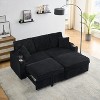 TiramisuBest 80In Corduroy Multi-Function Sofa with Hidden Reclining, Space-Saving Design, Armrests, Cup Holders & Removable Footstool, Black - 3 of 4