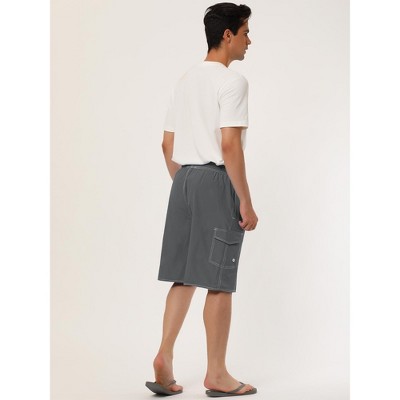 Lars Amadeus Men's Summer Holiday Drawstring Waist Solid Beach Board Shorts 2 Pcs Black/Black 34 — фото 4
