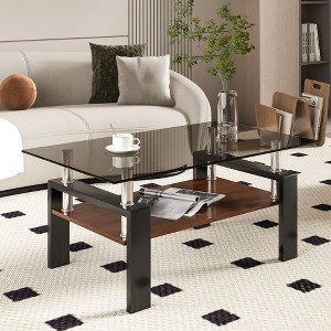 NicBex Rectangle Tempered Glass Coffee Table with Storage Layer,Modern End Table,Center Table for Living Room - 1 of 4