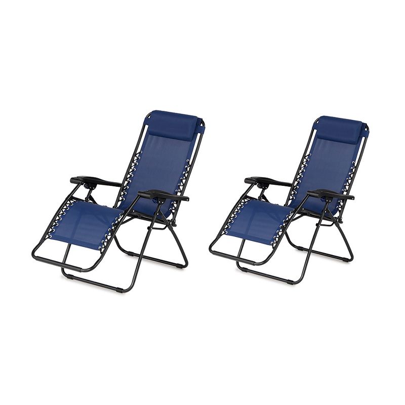 Caravan Sports Zero Gravity Outdoor Portable Folding Camping Lawn Deck Patio Pool Recliner Lounge Chair for Adults, Adjustable Headrest, Blue (2 Pack), 1 of 7