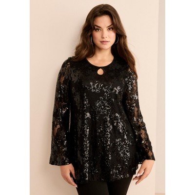 Roaman's Sequin Keyhole Blouse